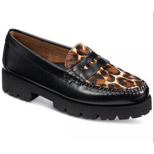 G.H.BASS Women's Whitney Lug Leopard Loafer Flats Size 6.5 Black Leather NEW